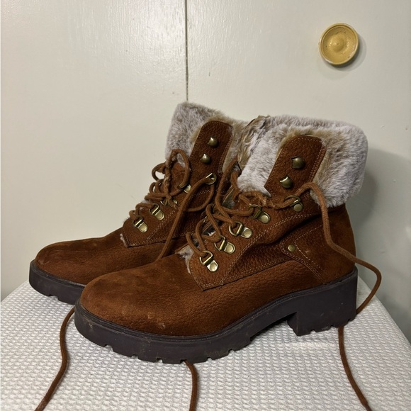 White Mountain Brown Faux Fur Lined Lace-Up Boots - Picture 2 of 6